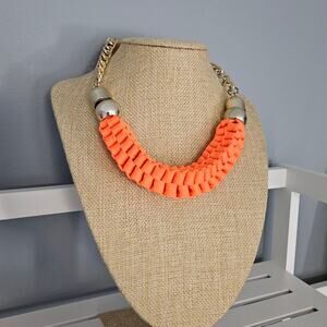Accessories Chunky Interwoven Orange Fabric & Gold-Tone Metal Statement Necklace